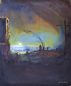 1972 Notte di luna piena sul vecchio cimitero ol.tl . cm.50x60 24 6 72 