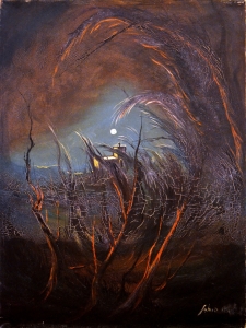 1972 Veduta del cimitero con plenilunio ol.tl . cm.45x60 1972 