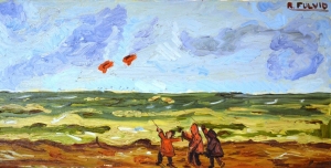 1976-Bambini-con-gli-aquiloni-in-riva-al-mare-ol.tl_.-cm.40x80-1976-