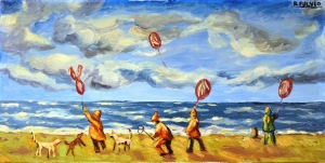 1976-Bimbi-con-palloncini-in-riva-al-mare-ol.tl_.-cm.50x100-1976-