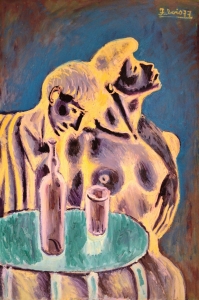 1977-Coppia-seduta-al-tavolo-di-un-caffè-ol.tl_.-cm.60x90-1977-