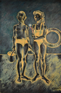 1977 'Due bagnanti innamorati' ol.tl. cm. 100x150