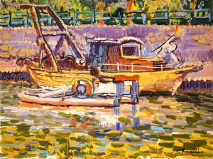 1984-Peschereccio-e-moscone-nel-canale-ol.tl_.-cm.30x40-1984-