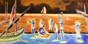 1986-Bagnanti-in-riva-al-mare-ol.tl_.-cm.50x100-1-10-86-