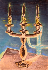 1987-Candelabro-con-tre-candele-accese-seconda-versione-ol.tl_.-cm.40x60-1987-