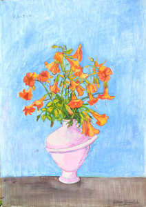 1990 'Campanelle arancione nel vaso di Murano' ol.tl. cm.50x70