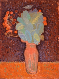 1973 Vasetto-rosa-con-rami-di-pungitopo-e-bacche-ol.tl_.-cm.30x40