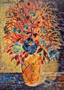 2007-Rose-e-fogliame-in-un-vaso-ol.tl_.-cm.50x70-2007-