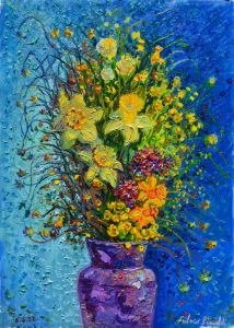 2022 'Narcisi e fiori di campo in un vaso blu' ol.tl. cm.50x70