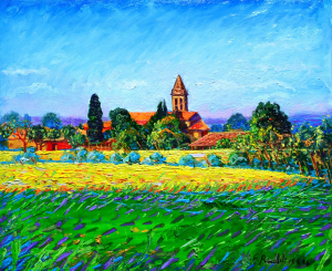 2024 la chiesa di Casalecchio in primavera ol.tl. cm.50x60