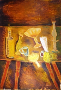 1974 Vasellame-su-di-un-tavolo-ol.tl_.-cm.70x100