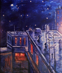 1976-la terrazza del sig. angelini sotto un cielo stellato ol.tl. cm.60x70