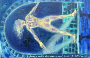 2015-donna nuda che varca una porta ol.su compensato cm.35x50