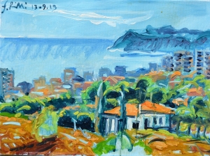 2015-veduta di riccione da villa alta col monte di gabicce (prima versione) ol.tl. cm.25x30