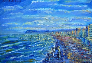 2016-la spiaggia di riccione verso gabicce ol.tl. cm.70x100
