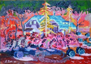 2018-casolare nei pressi di Santa Monica ol.su compensato cm.45x65