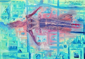 2018 placidamente sorvolando gli edifici e le vie della città ol.tl.cm.70x100