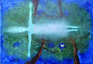 2019-apparizione notturna, sotto quattro pini ol.tl. cm.70x100