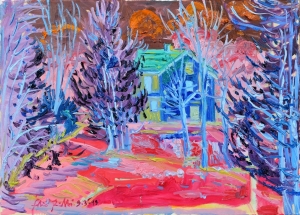 2019 Alberi in fiore e casolare in località le casette. ol.tl. cm. 50x70