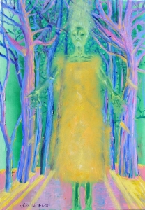 2019 Apparizione in un viale alberato  ol.e smalto su tl. cm.70x100