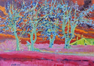 2019 quattro alberi con camminatore  ol.tl. cm.70x100