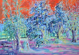 2019 veduta del parco con coppia ol.tl. cm.70x100