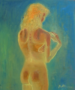 2020 bambina di spalle  ol su tl. applicata su masonite cm.50x60