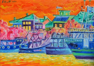 2020 barche nel porto di bellaria ol.tl. cm.50x70