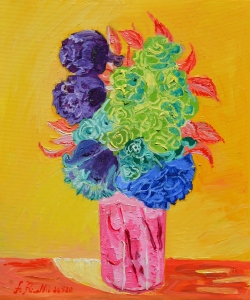 2020 fiori in un vaso rosa ol.tl. cm.50x60