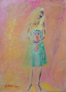 2020 ragazza con mazzo di fiori ol.tl. cm.50x70