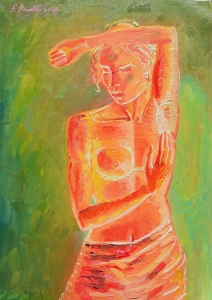 2020 ragazza con pareo ol.tl. cm.50x70