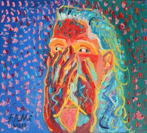 2020 ritratto di donna inpaurita (i giorni del virus) ol. su tl. appl. su masonite cm.25x30