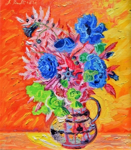 2020 rose e fiori di melograno in una brocca di vetro ol. tl. cm.50x70