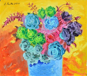 2020 rose e foglie di melograno in un secchio ol.tl. cm.50x60